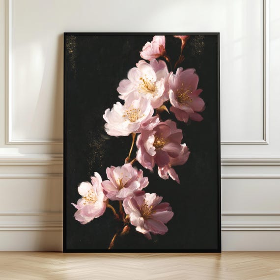 Blush Pink Cherry Blossom Wall Art Dark Romantic Flower Print Moody Floral Posterfeminine Decor Aesthetic Digital Download