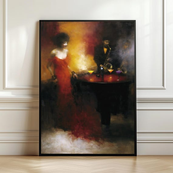 Jazz Club Wall Art Vintage Cocktail Lounge Print Romantic Music Decor Saxophone Moody Bar Poster Lover Gift Digital Download