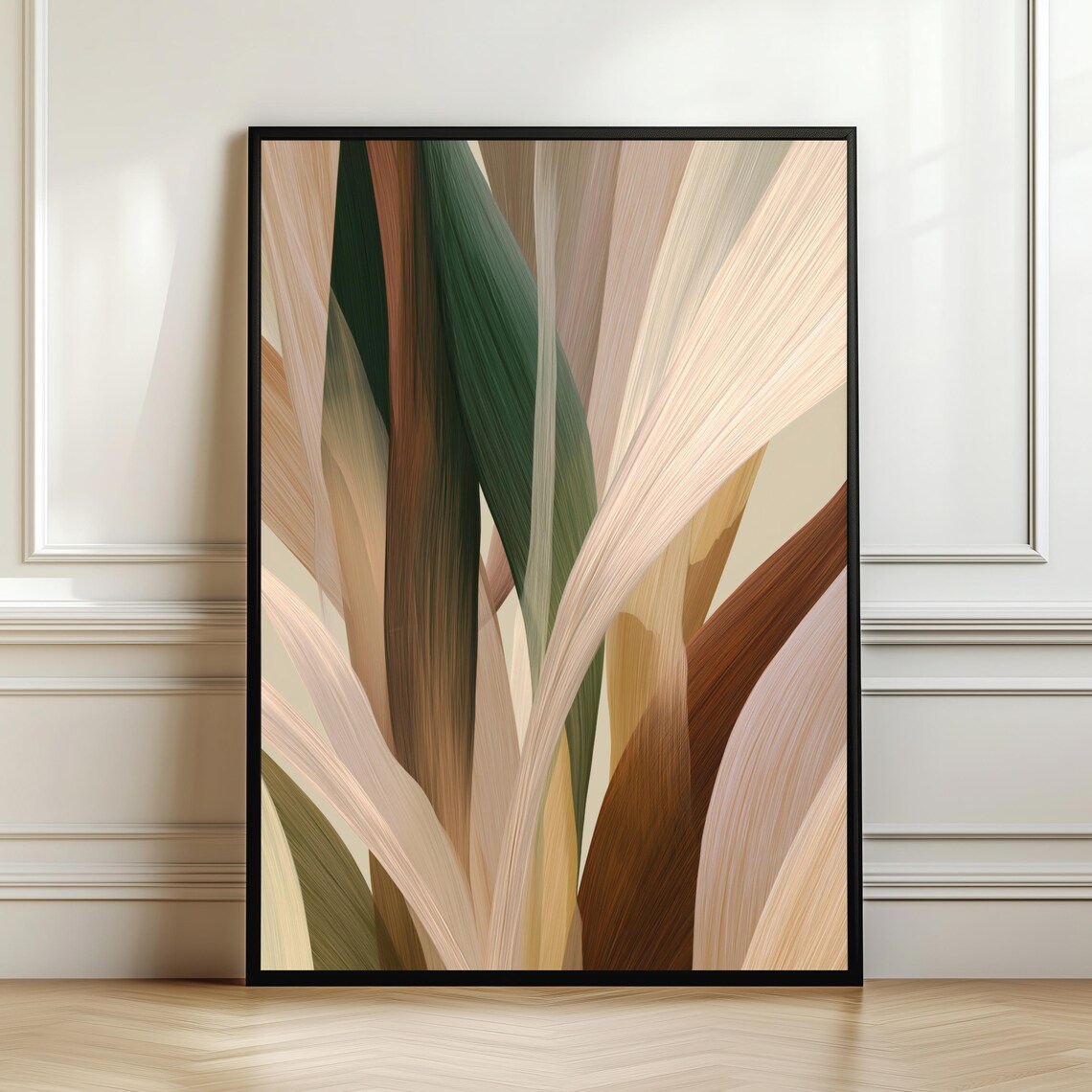 Abstract Flowing Leaves Beige Green Organic Modern Nature Art Poster