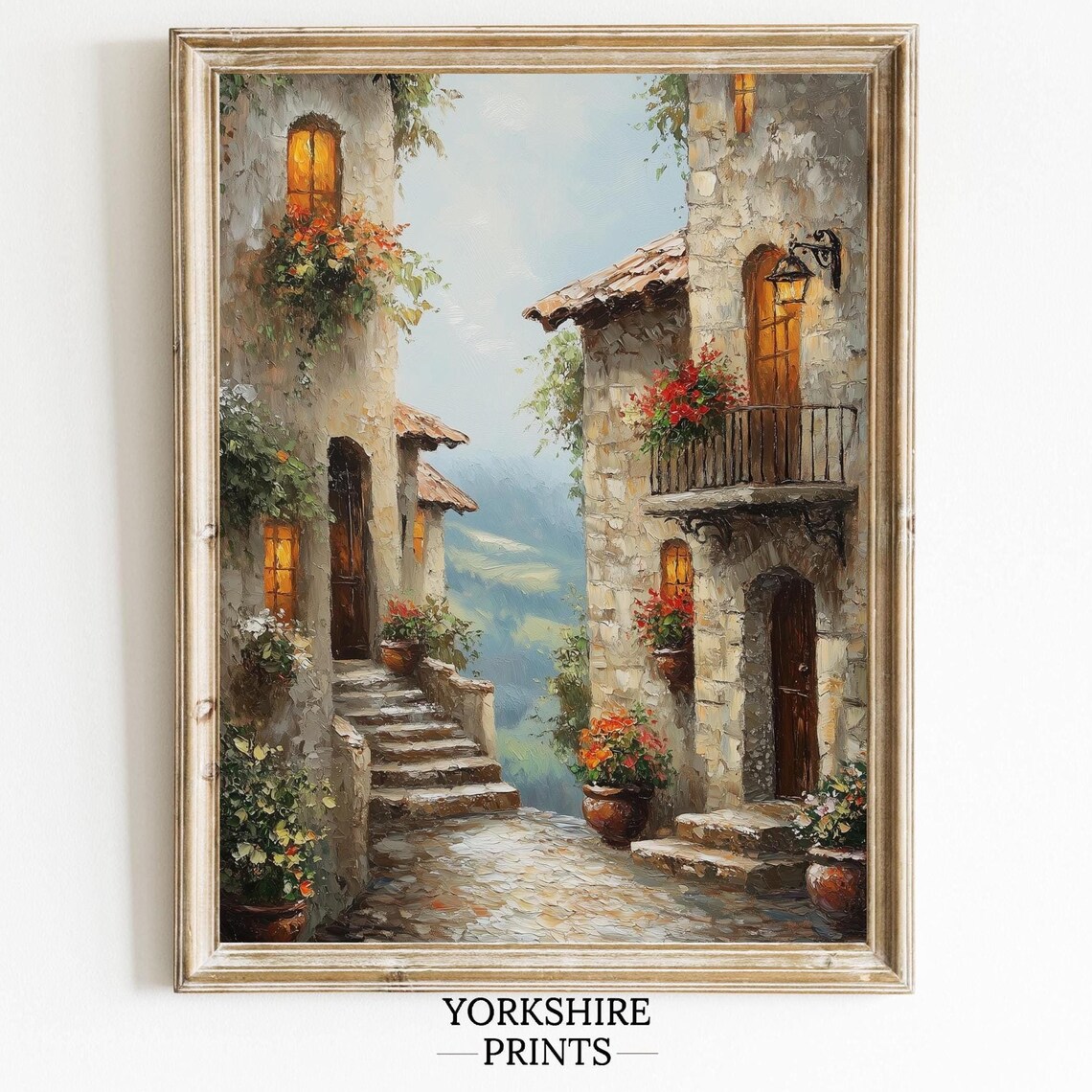 Rustic Italian Village Wall Art Mediterranean Landscape Painting Warm Home Decor Vintage Village Oil Painting Cozy Landscape Wall Art