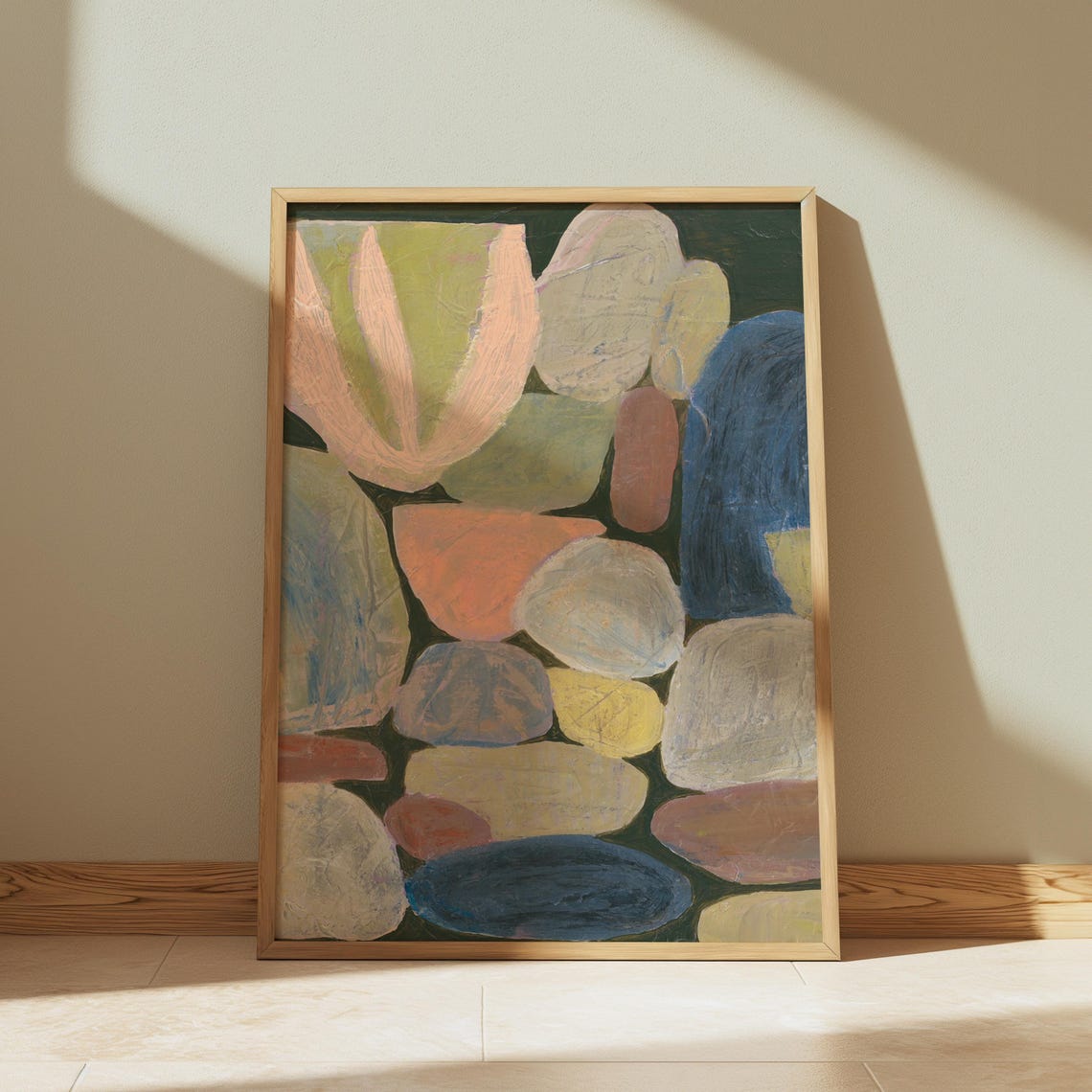 Midcentury Modern Abstract Rocks Painting In Warm Earth Tones Poster