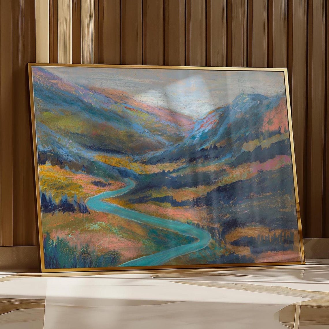 Durango Colorado Animas River Valley Mountains Oil Pastel Poster