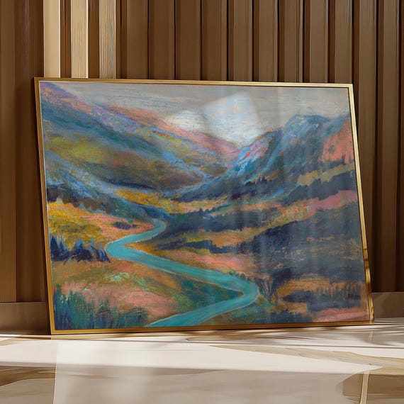 Durango Colorado Animas River Mountains Oil Pastel Giclee Art Print Western Landscape Nature Inspired Wall Decor Original Artwork