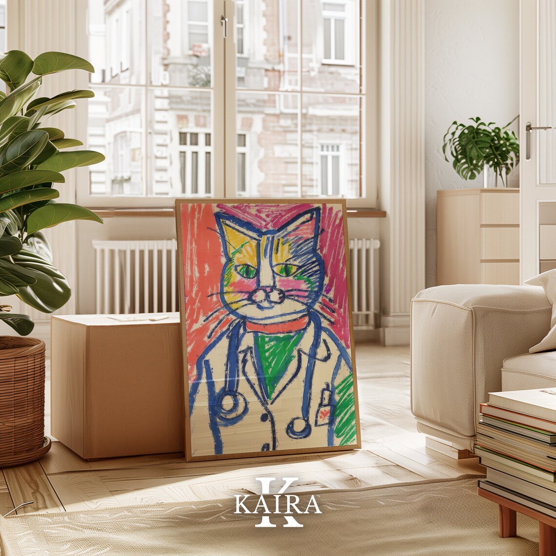 Colorful Doctor Cat In White Coat With Stethoscope Quirky Medical Poster - Image 2