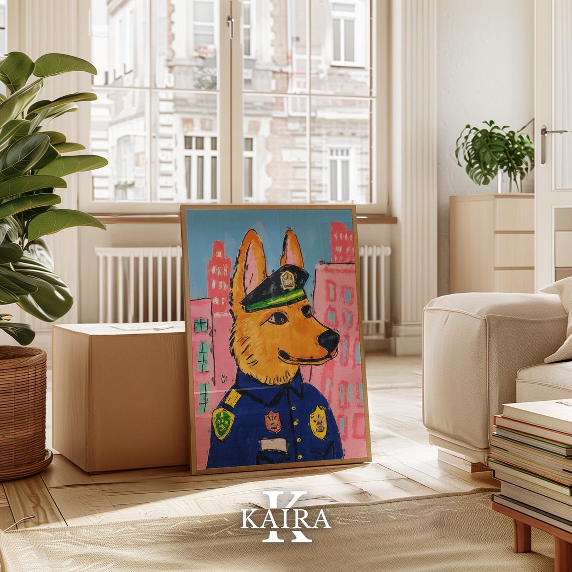 German Shepherd Dog Dressed As A Police Officer In The City Poster - Image 3
