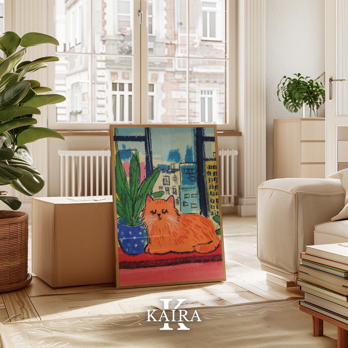 Sleepy Orange Cat Napping on a Bright Sunny City Windowsill Poster - Image 3