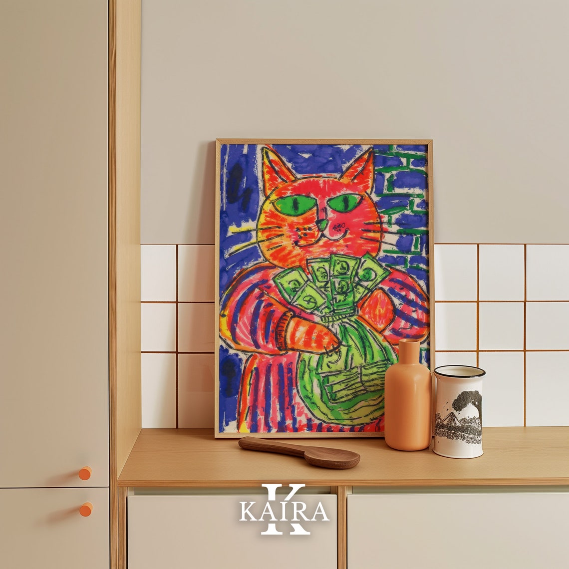 Orange Cat Holding Money Bag Dollar Bills Funny Cartoon Poster - Image 5