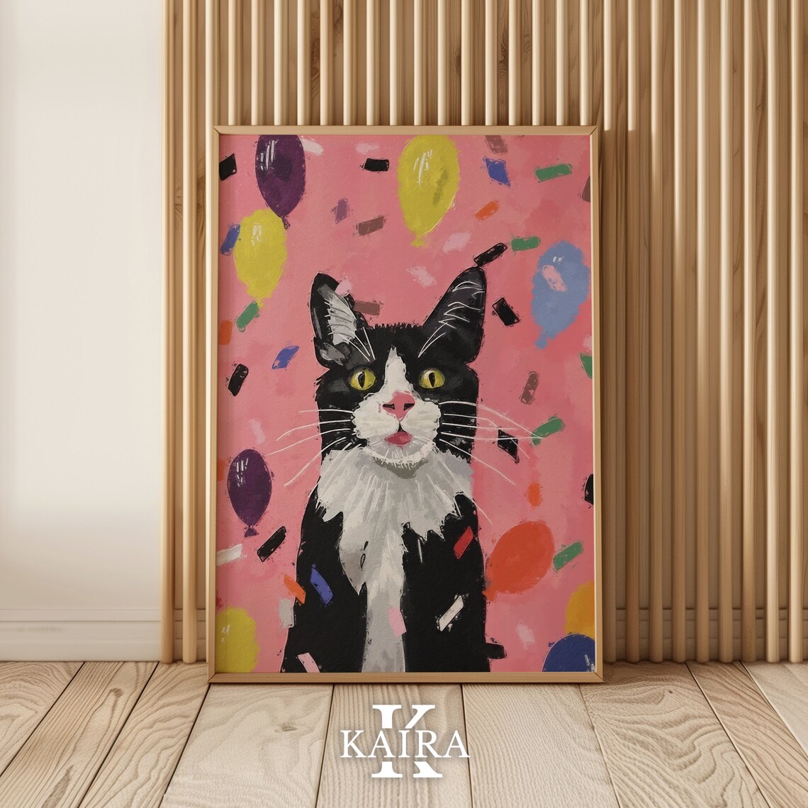 Tuxedo Cat With Colorful Balloons And Confetti Party Celebration Poster - Image 2