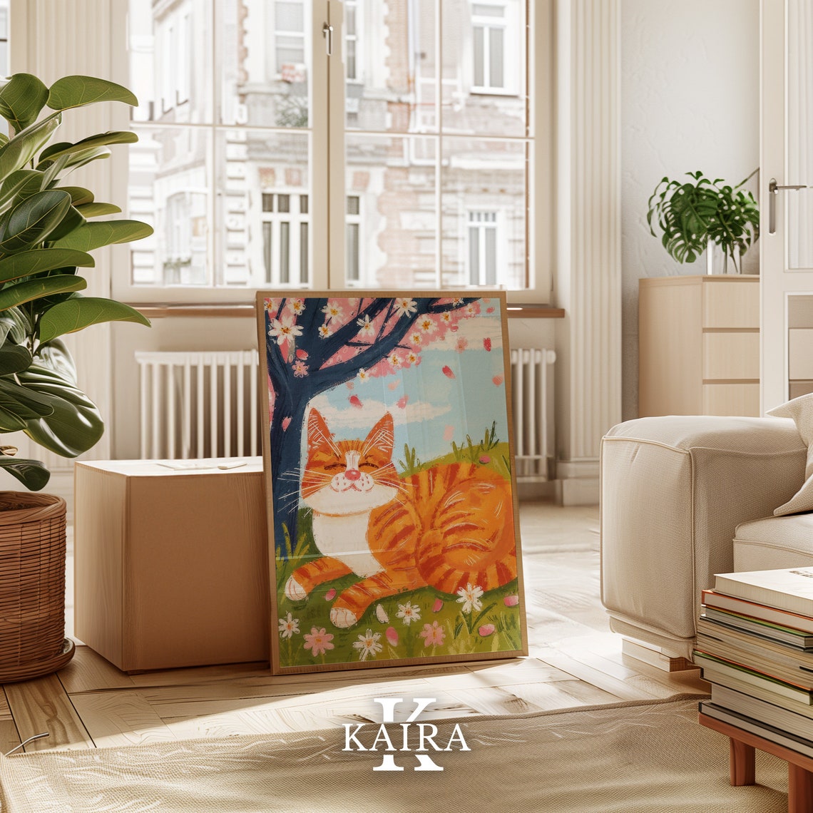 Content Ginger Cat Napping Under Falling Cherry Blossom Petals Poster - Image 4
