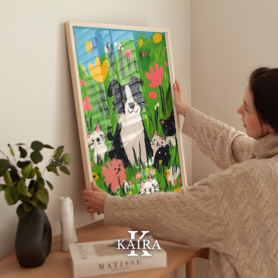 Border Collie Puppy Surrounded by Kittens in a Flower Field Poster - Image 2