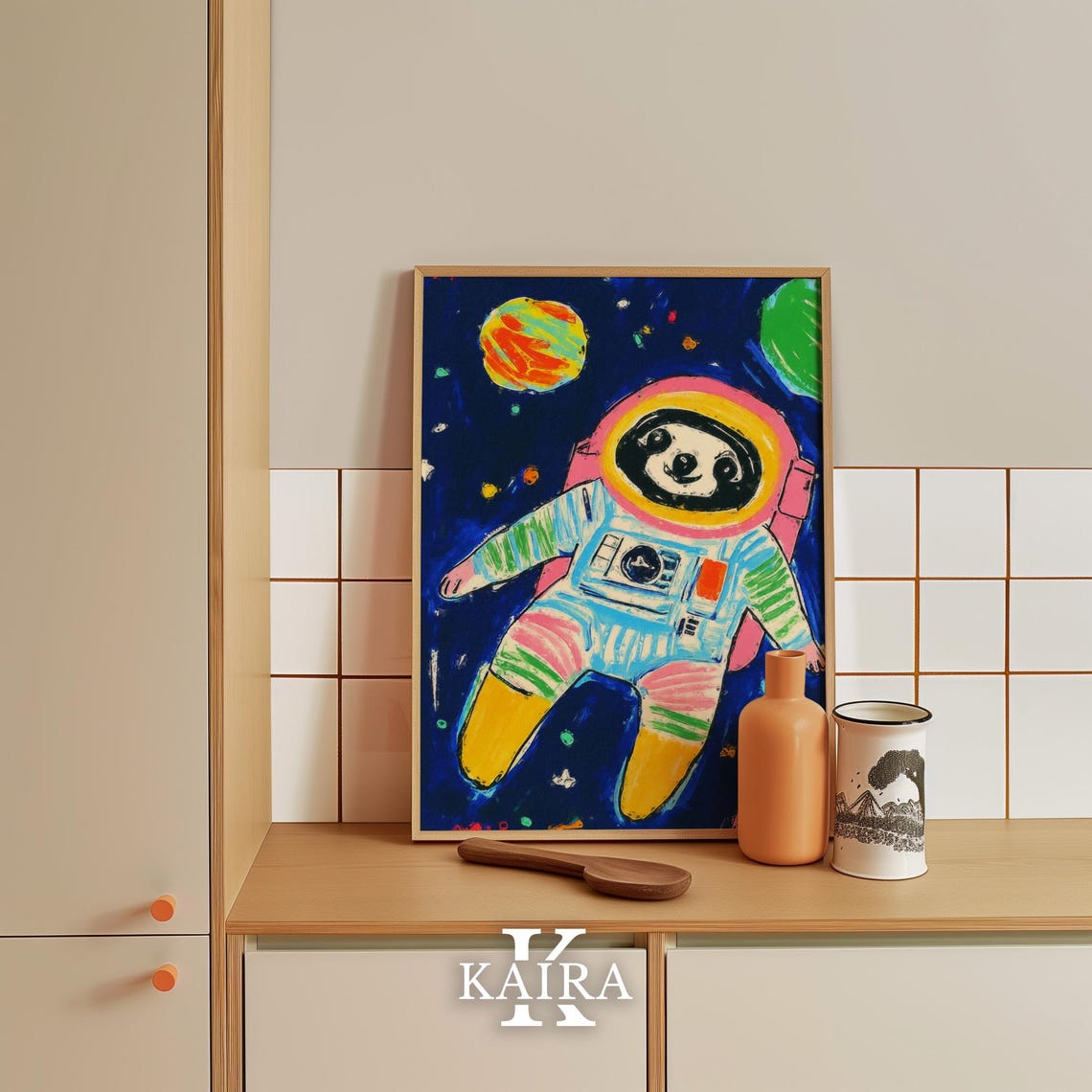 Adorable Astronaut Sloth Floating Through Colorful Space Poster - Image 3