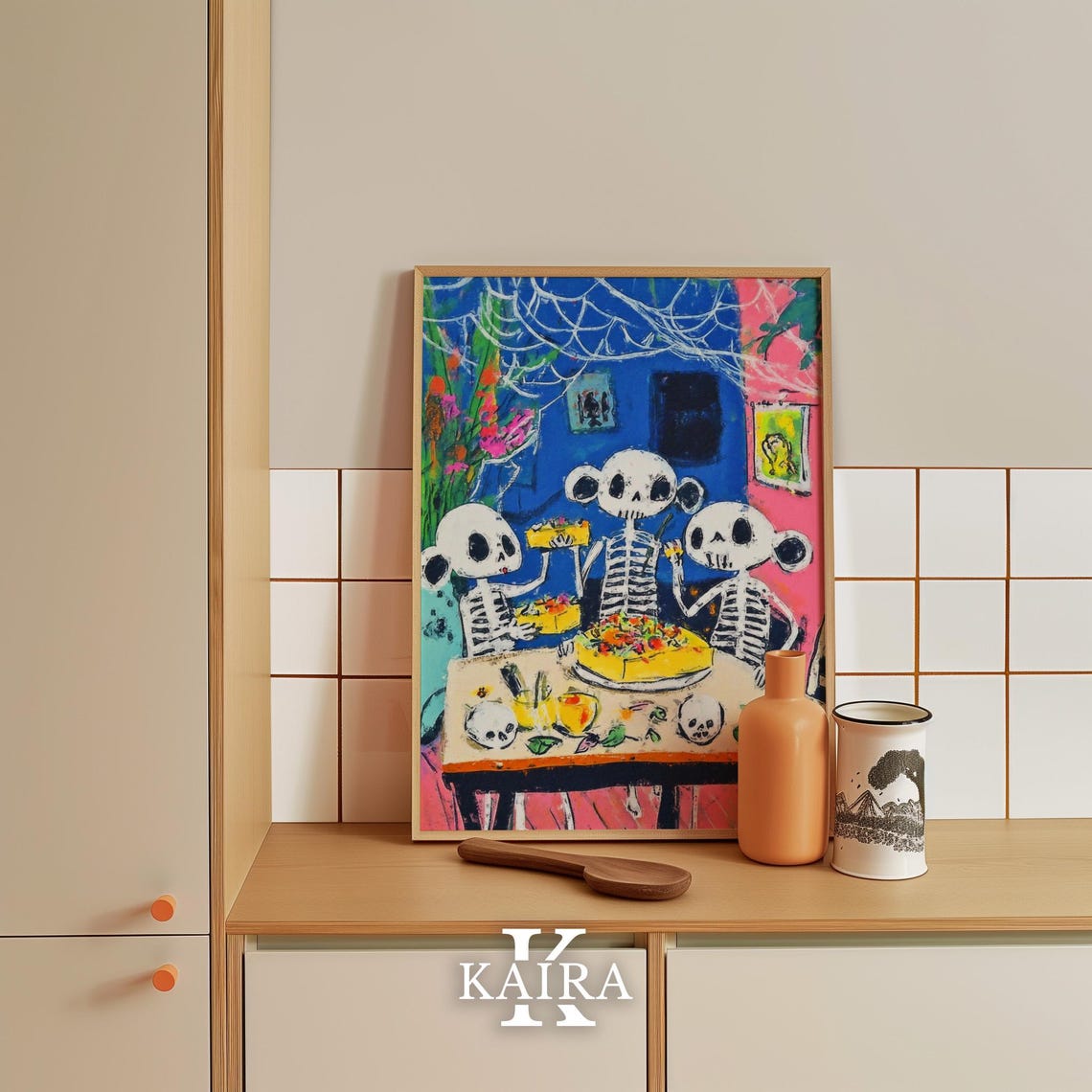 Cheerful Day Of The Dead Skeletons Sharing A Festive Dinner Poster - Image 4