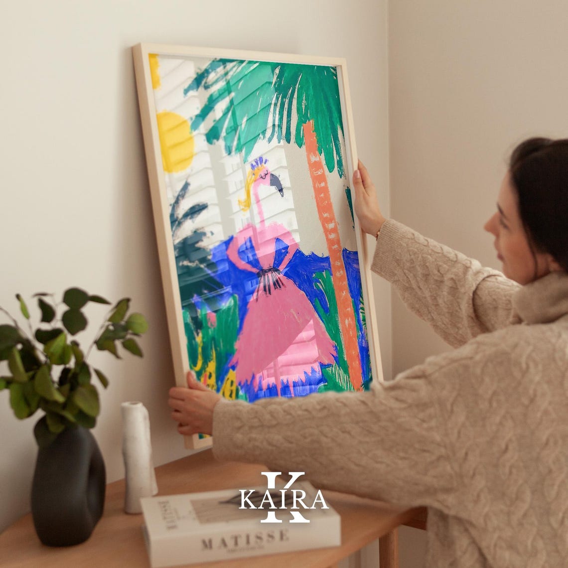 Fancy Flamingo in a Pink Dress Under Tropical Palm Trees Poster - Image 2