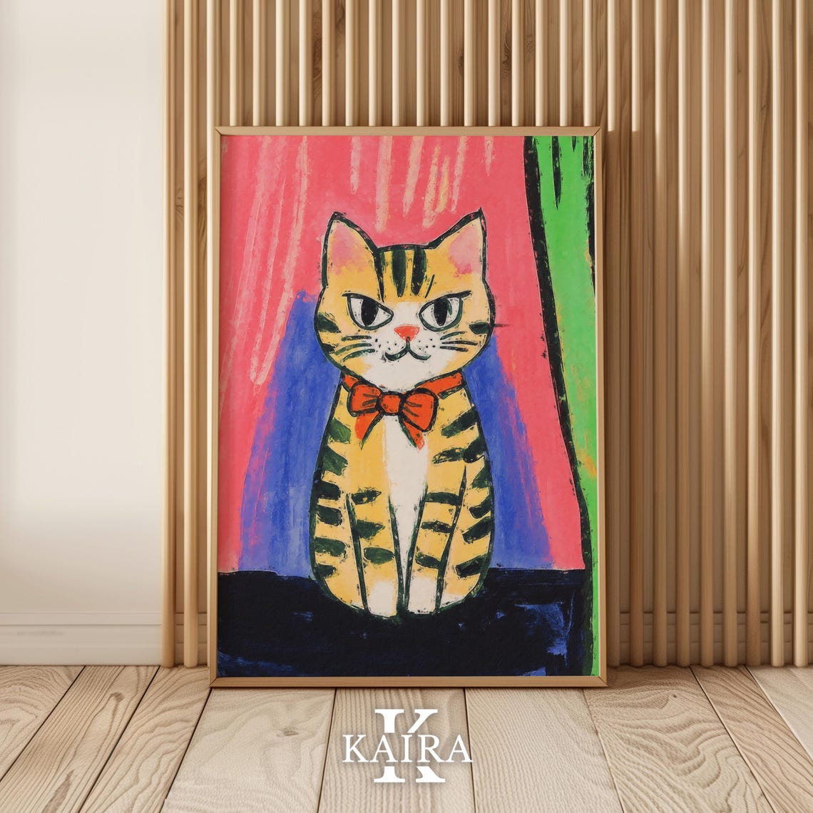 Dapper Striped Tabby Cat Wearing a Red Bow Tie on Pink Poster