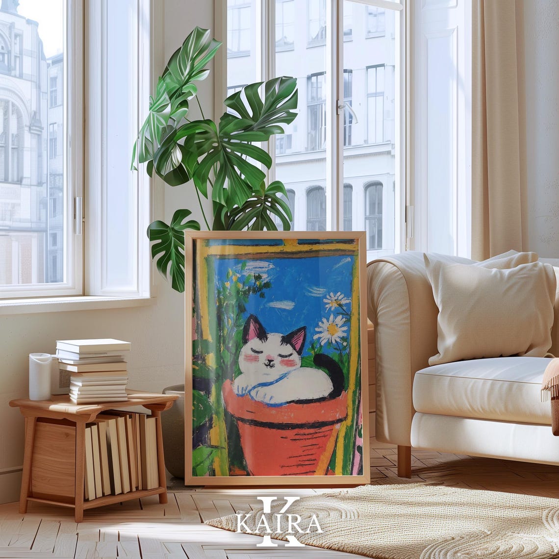 White Cat Dozing in a Terracotta Pot by a Sunny Window Poster - Image 4