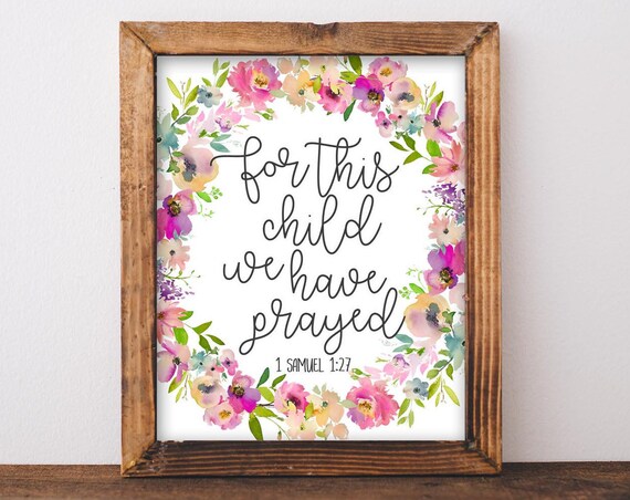 Nursery Art Bible Scripture Decor Baby Girl Wall For This Child We Have Prayed Verse Sign