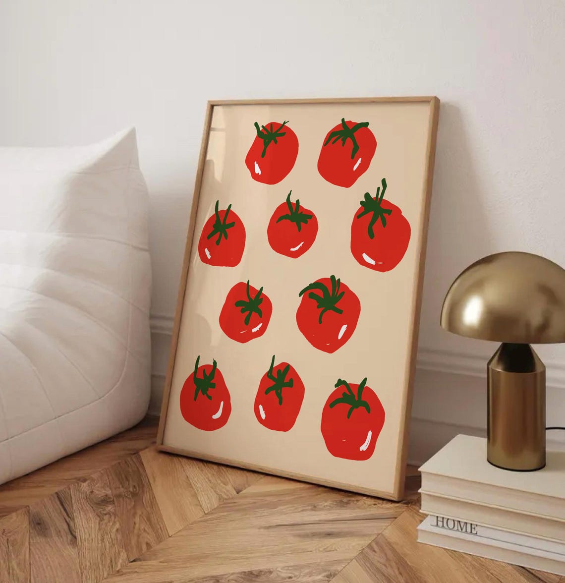 Retro Red Tomato Pattern Vintage Kitchen Eclectic Food Art Poster - Image 2