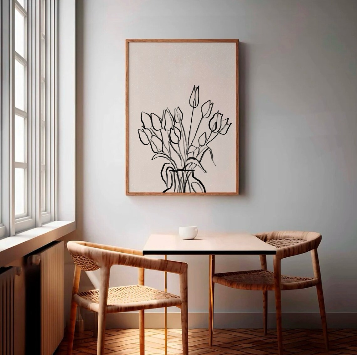 Minimalist Tulip Line Art Art Print, Neutral Floral - Image 3