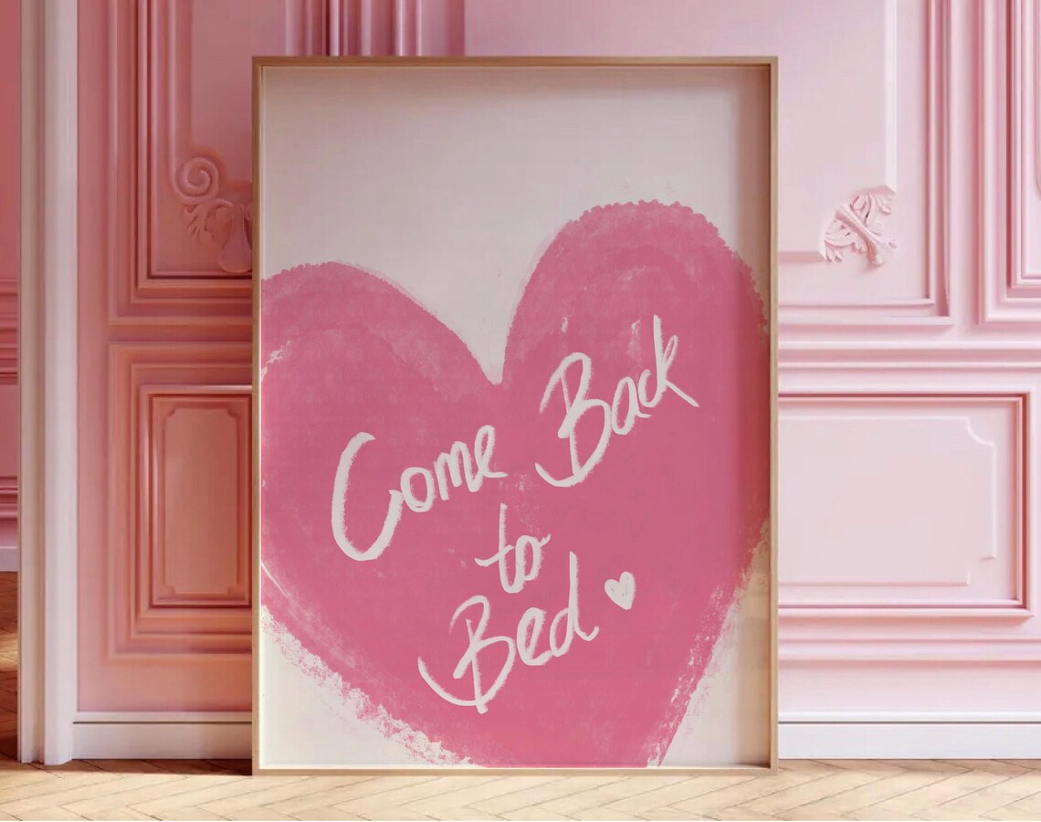 Come Back To Bed Pink Watercolor Heart Romantic Quote Poster - Image 4