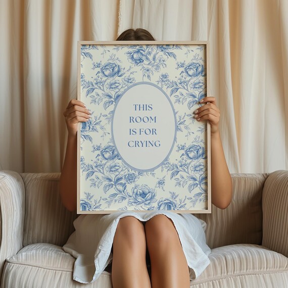 Mental Health Poster Funny Quote Print Girly Wall Art Blue Toile Bedroom French Country Crying