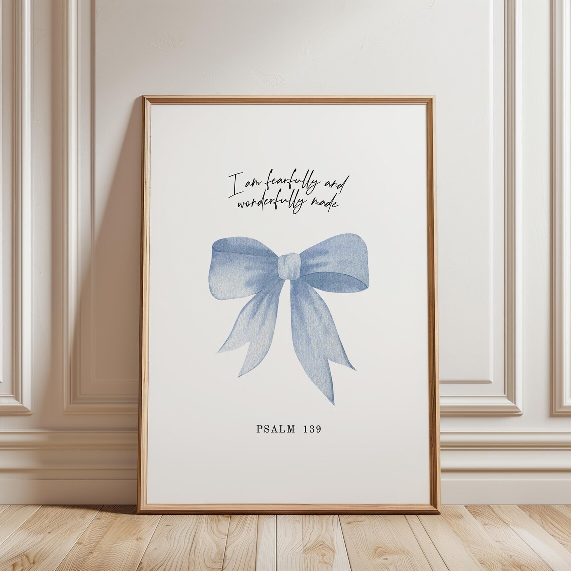 Coquette Wall Art Blue Bow Nursery Vintage Bible Verse Psalm 139 Scripture Sign Fearfully And Wonderfully Made