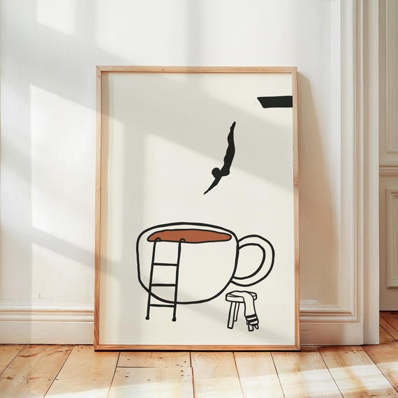 Coffee Diver Print Station Wall Art Good Morning Poster Trendy Kitchen Decor Lover Gift Funny Bar