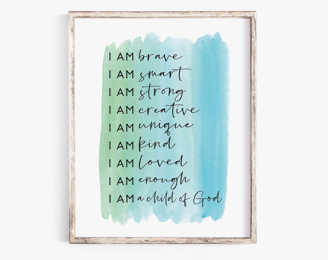 I Am Brave Positive Affirmations Teal Watercolor Kids Poster
