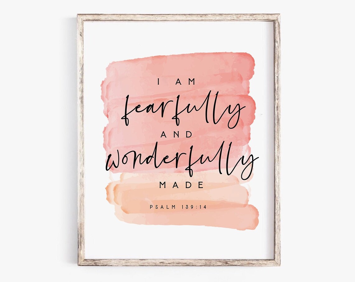 Fearfully and Wonderfully Made Psalm 139:14 Blush Watercolor Poster