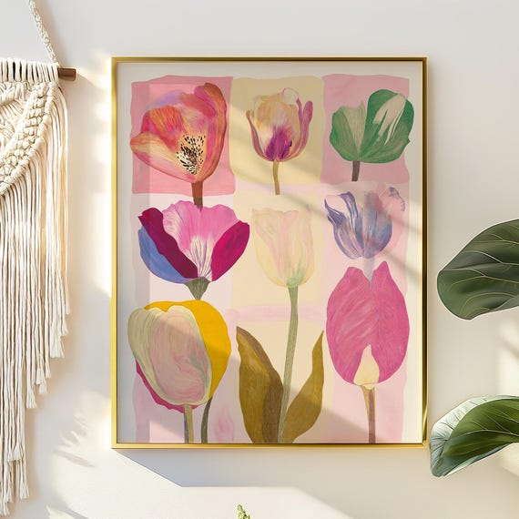 Tulips Poster Modern Floral Wall Art Pastel Botanical Illustration Instant Flower Print