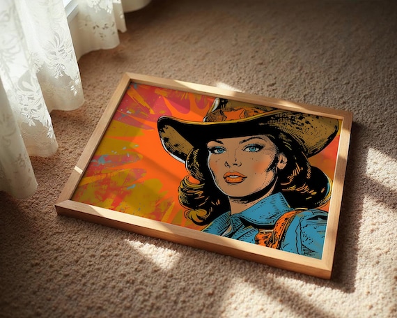 Cowgirl Star Hat Vintage Comic Pop Art Portrait Western Poster