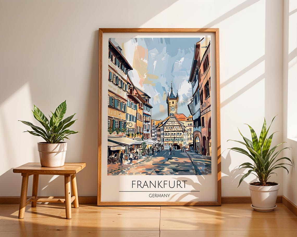 Frankfurt Old Town Half Timbered Street Cityscape Art Poster Germany