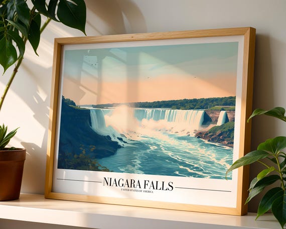 Niagara Falls Vintage Travel Poster Usa Nature Landscape Wall Art Retro Scenic Print For Office Gallery Or Wanderlust Decor
