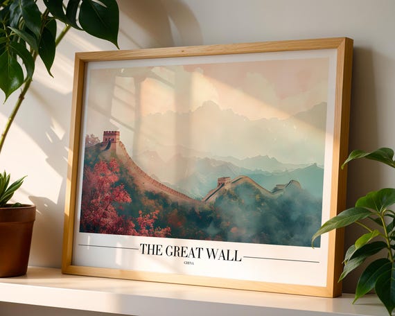 Great Wall Of China Travel Poster Vintage Asian Landmark Art Misty Mountains Print For Wanderlust Culture Or Zen Decor