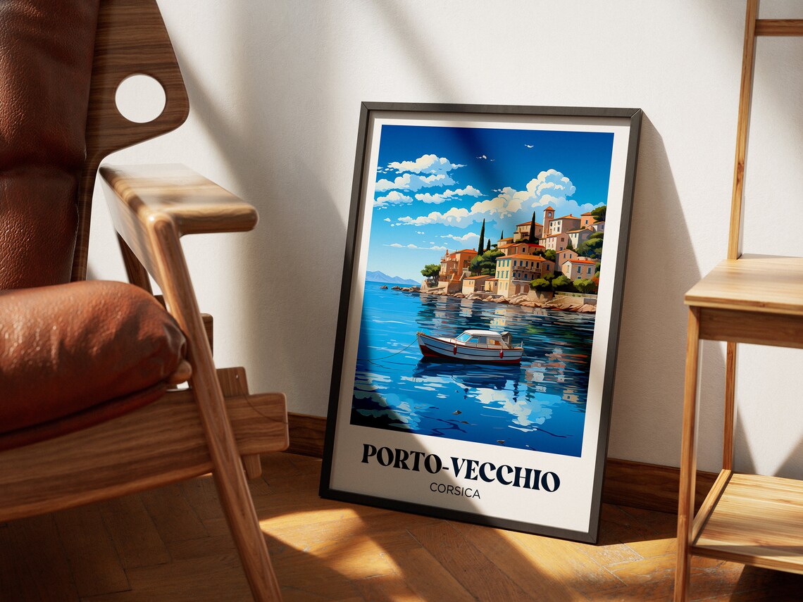 Porto Vecchio Corsica Hillside Town Motorboat Bay Retro Travel Poster - Image 4