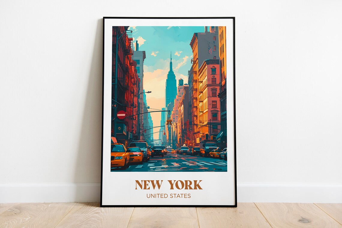 New York City Retro Travel Poster, Wall Art Print