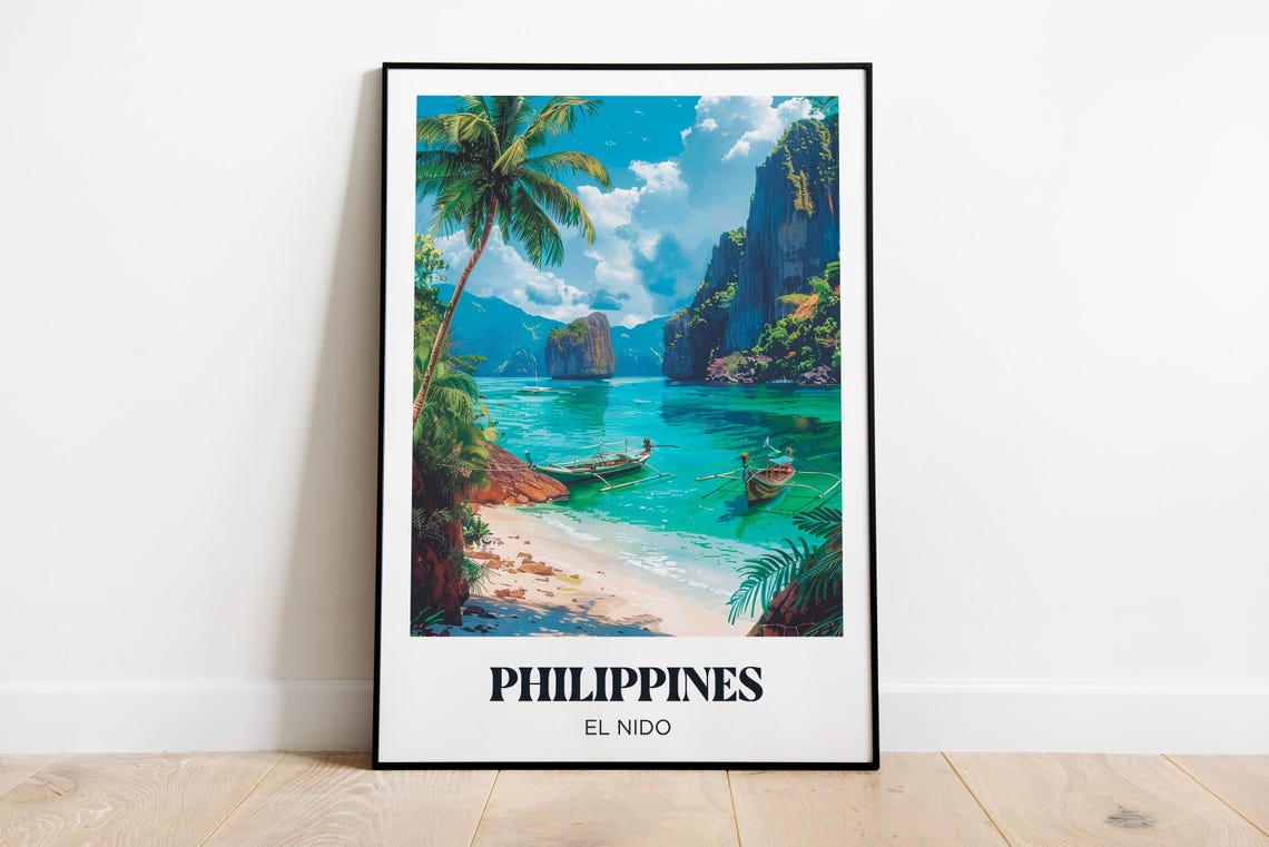 Philippines El Nido Lagoon Karst Cliffs Boats Tropical Travel Poster