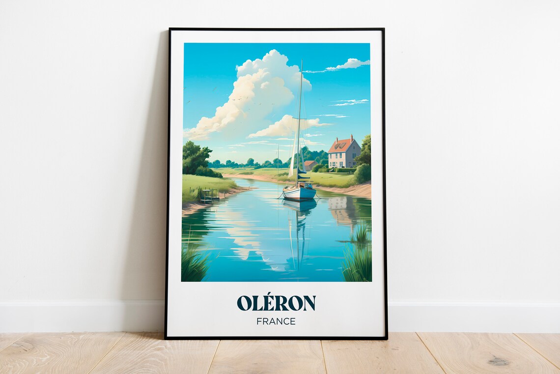 Oléron France Sailboat on Calm Channel Farmhouse Travel Poster