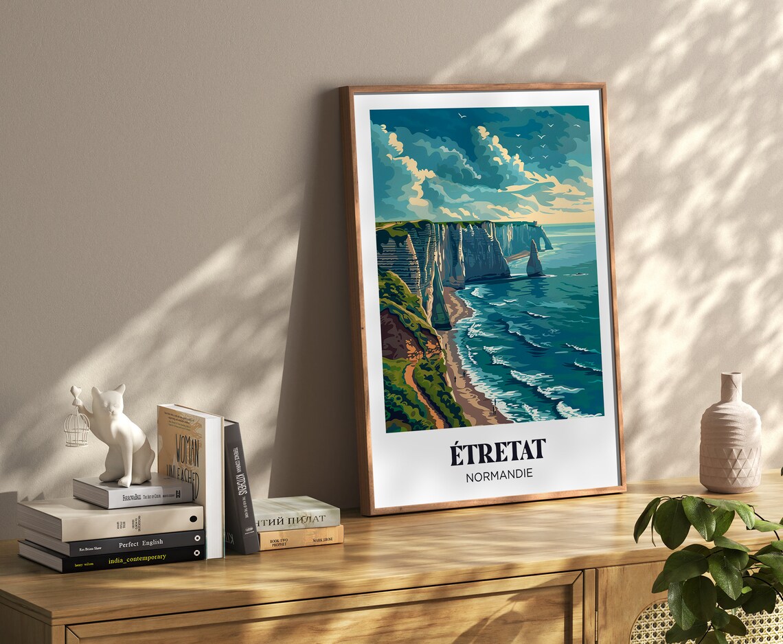 Tretat Travel Poster, Normandy Cliffs Illustration - Image 4