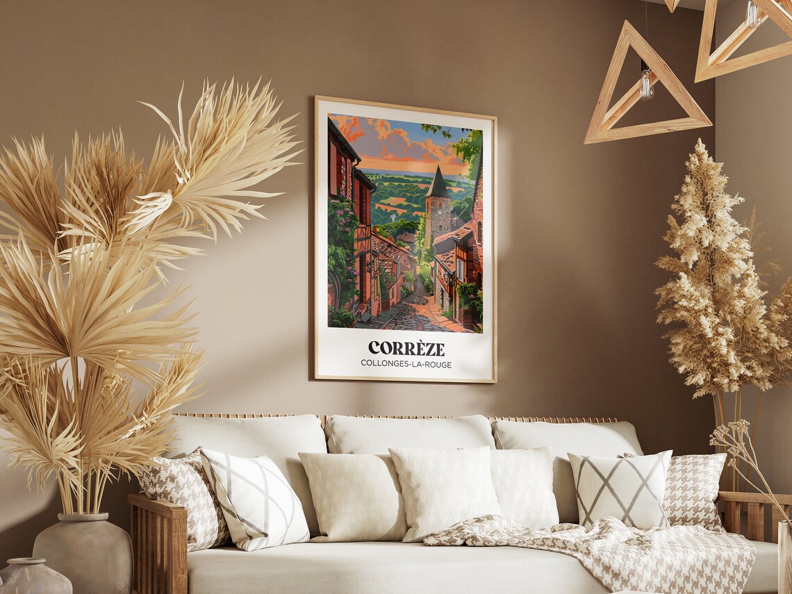 Correze Collonges la Rouge Village Street Sunset Retro Travel Poster - Image 2