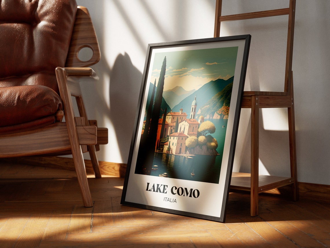 Lake Como Italia Lakeside Village Cypress Trees Vintage Travel Poster - Image 3