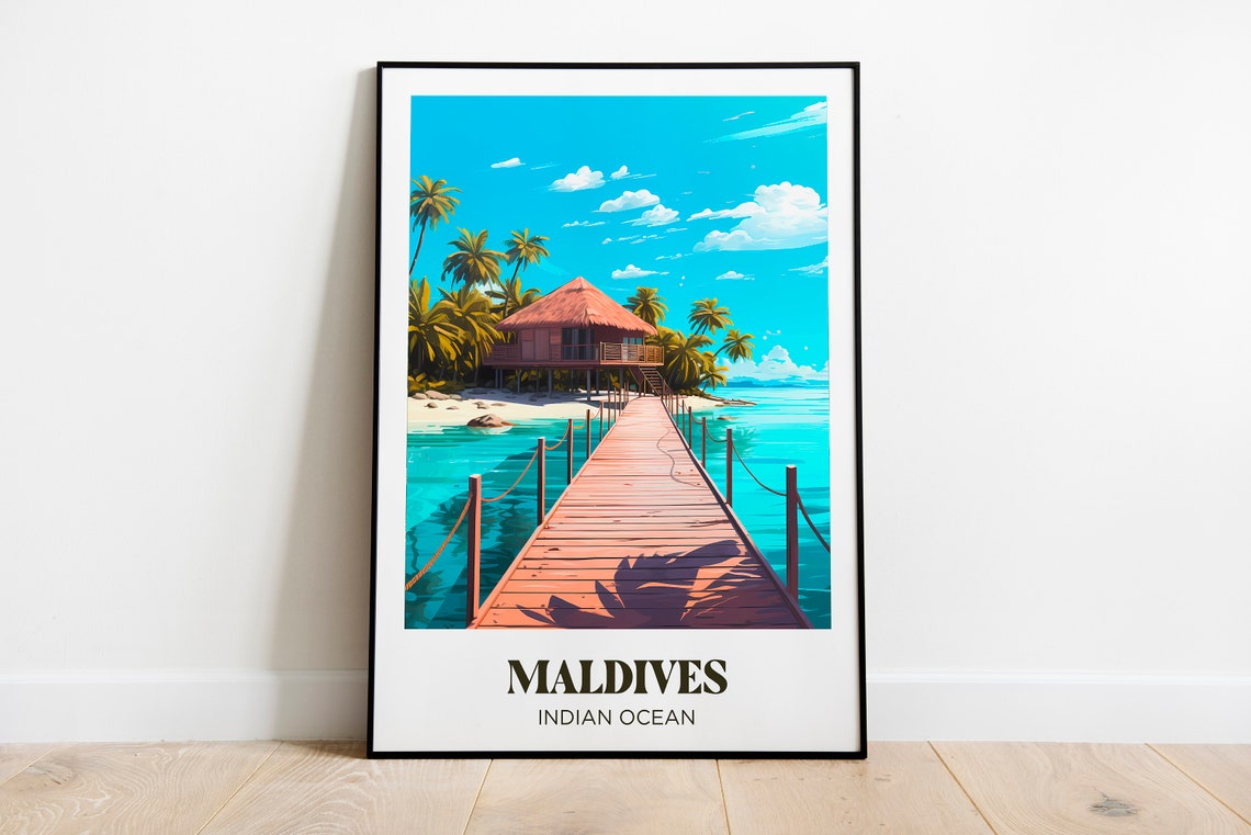 Maldives Indian Ocean Overwater Bungalow Pier Tropical Poster