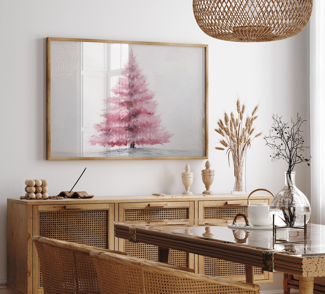 Pink Christmas Tree Watercolor Minimalist Pastel Holiday Decor Poster - Image 6