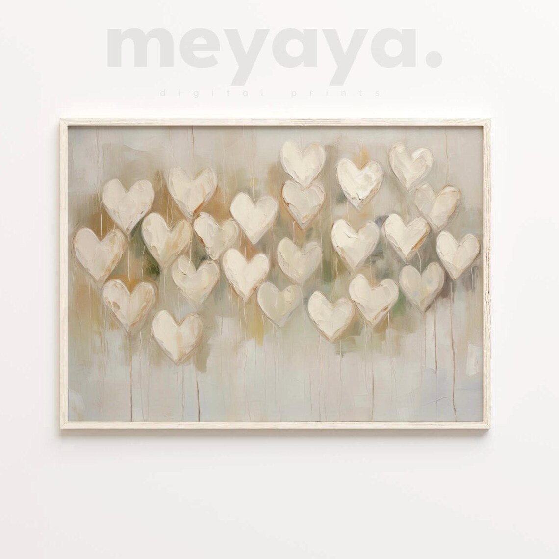 Cream Hearts Grid Textured Neutral Impasto Valentine Art Poster - Image 3