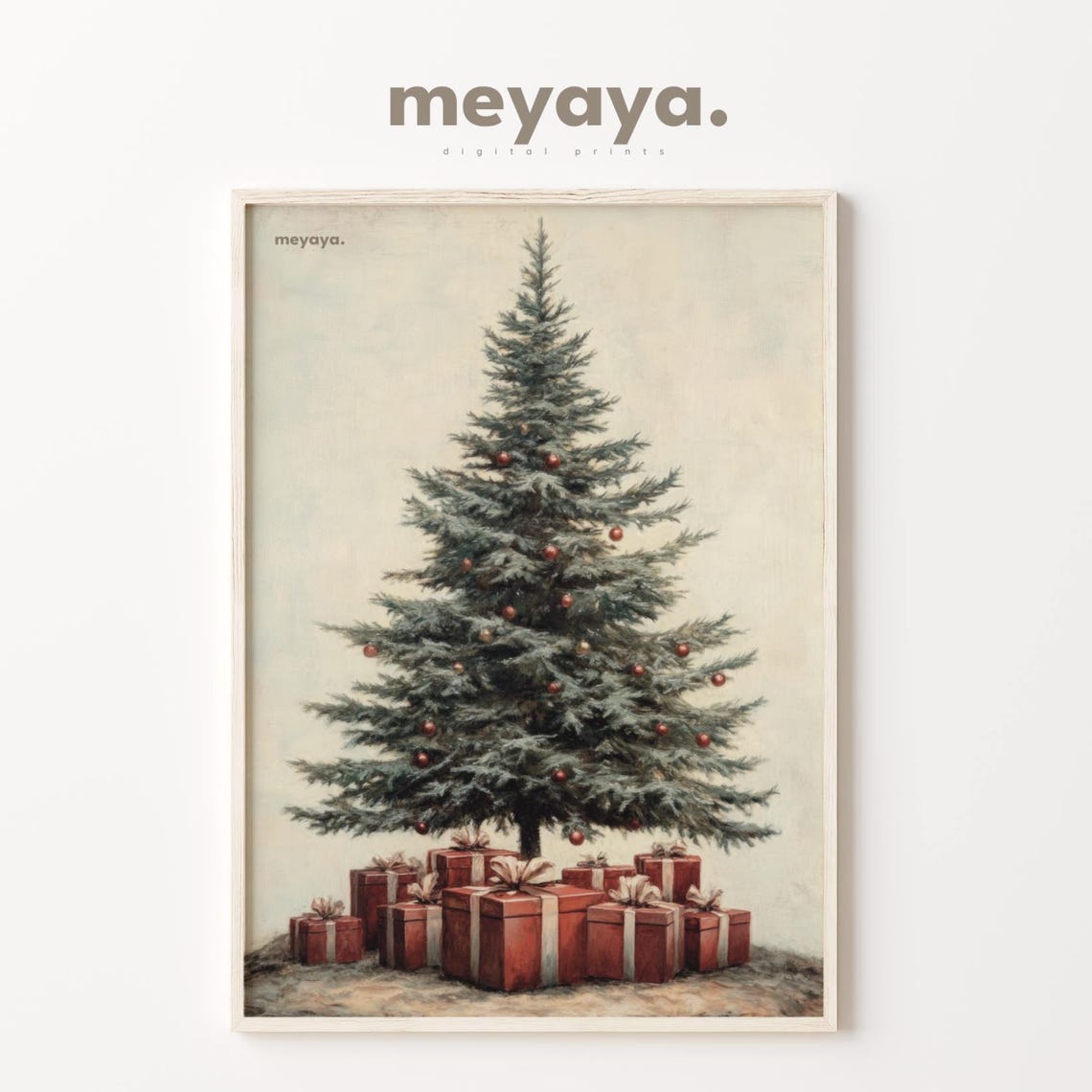Christmas Tree Red Ornaments Gifts Rustic Vintage Holiday Poster - Image 2