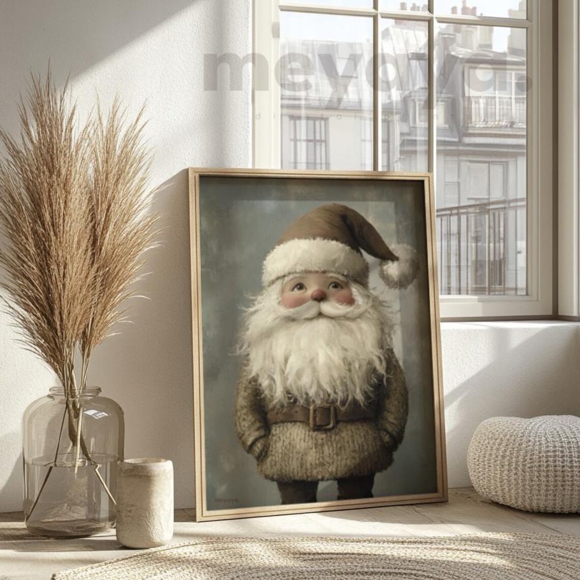 Beige Christmas Santa Print Cute Santa Painting Brown Holiday Decor Neutral Christmas Winter Wall Art Farmhouse Christmas Decor Xmas - Image 6