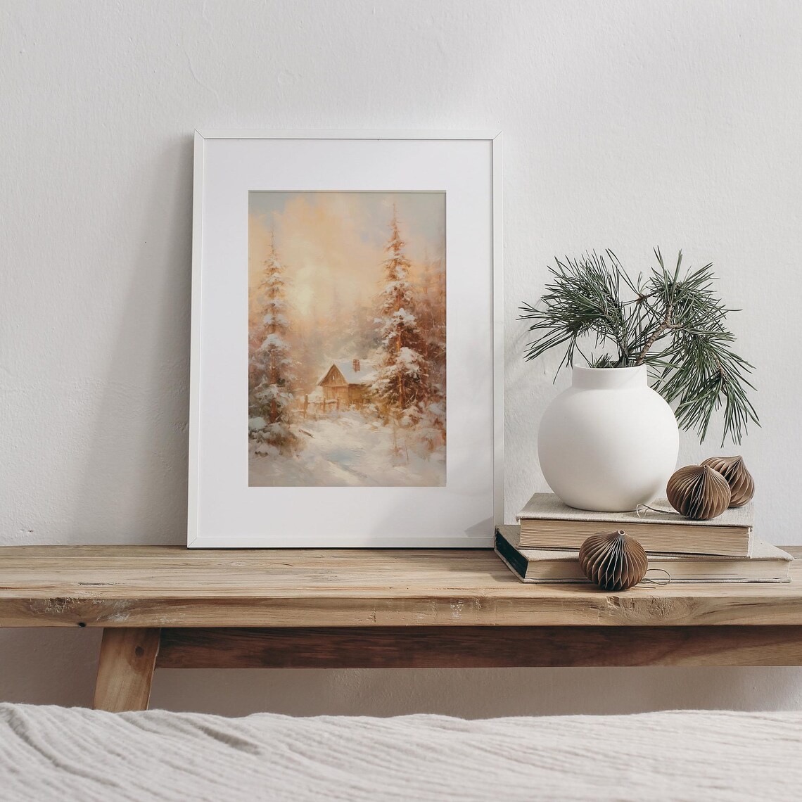 Snowy Log Cabin At Sunset Among Winter Pines Christmas Poster - Image 4