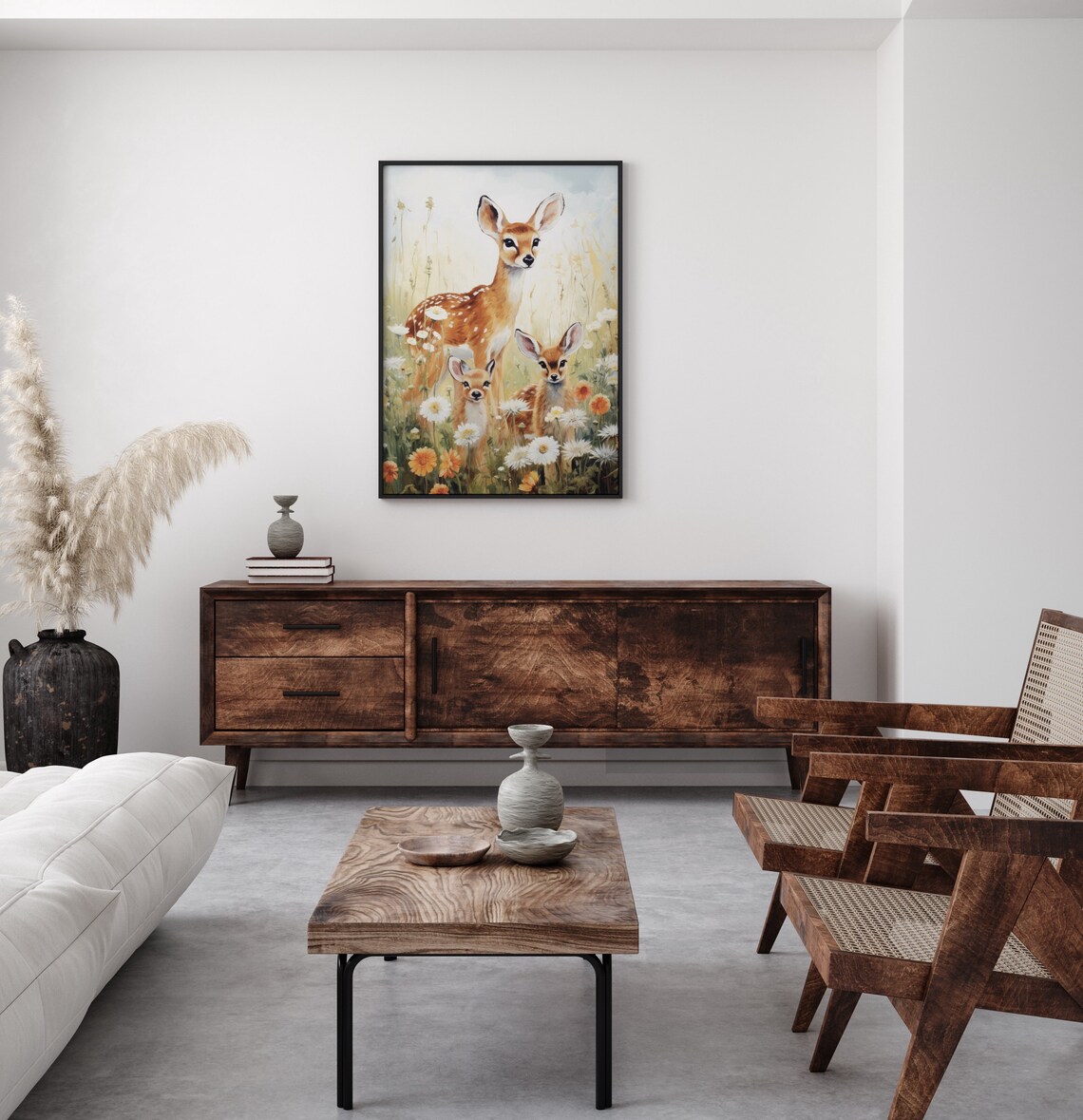 Deer Family Meadow Fawns Wildflowers Vintage Nursery Room Poster - Image 5