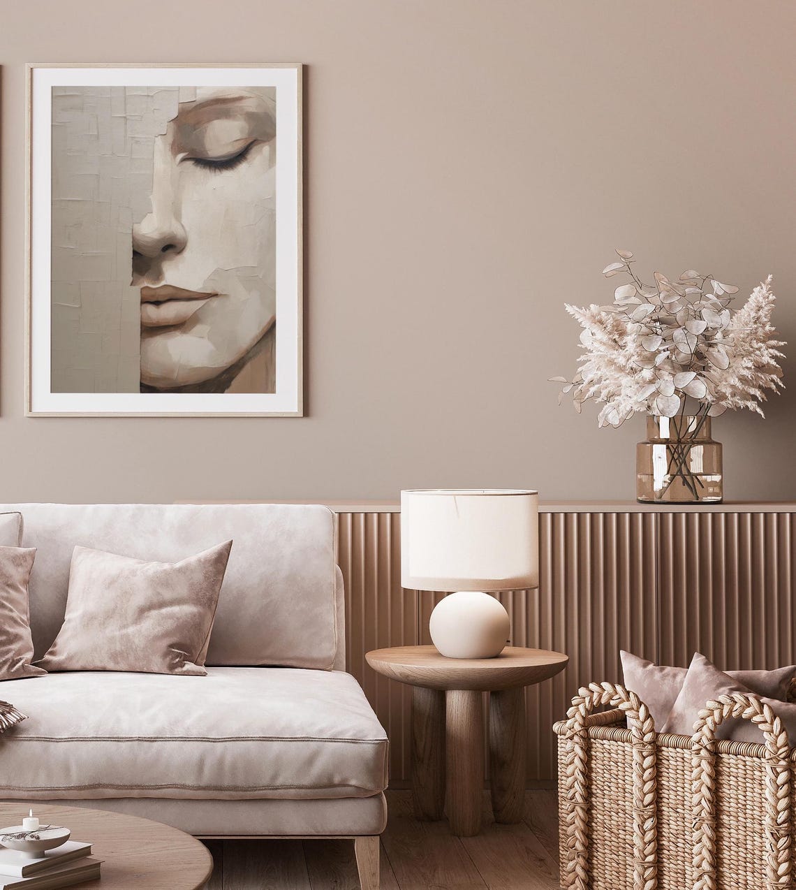 Minimalist Female Face Abstract Beige Modern Portrait Poster - Image 5