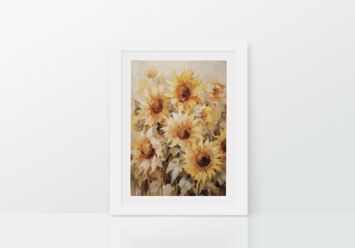 Golden Sunflowers Close Up Soft Painterly Summer Floral Poster - Image 2