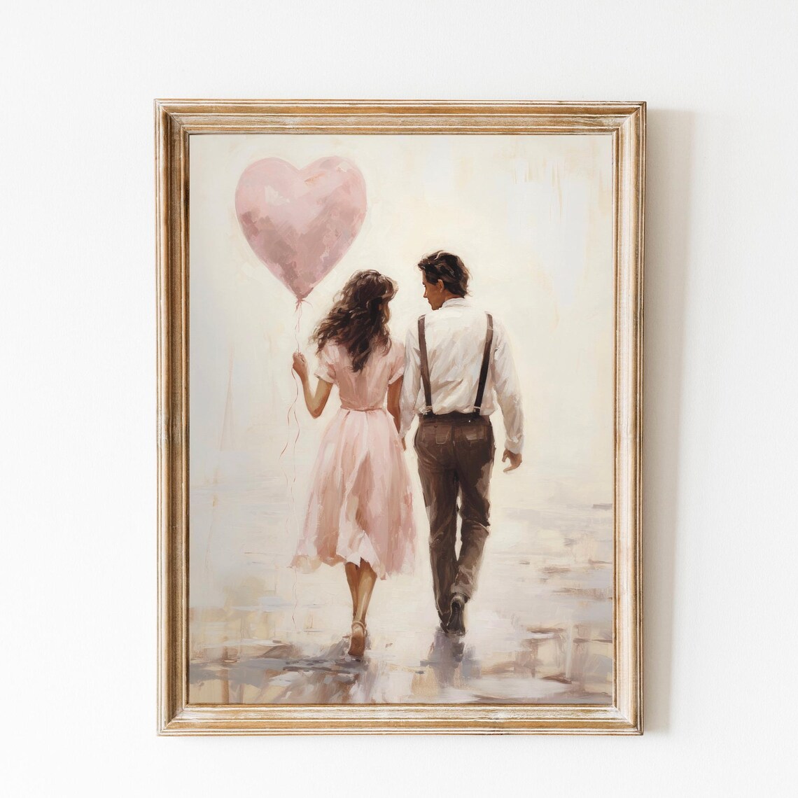 Romantic Walk Pink Heart Vintage Love Art Print